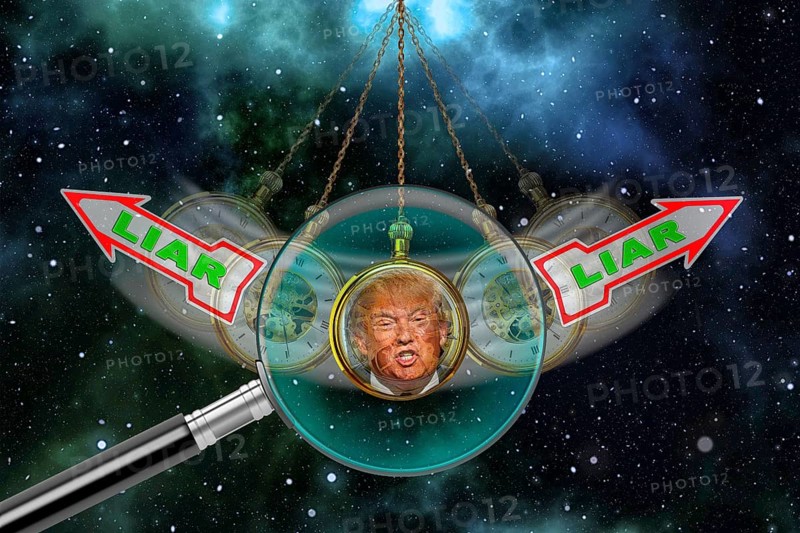 Symbolic image, Trump as a notorious liar in pendulum clock, wrong decisions, genius mania, government crisis, kleptocracy, price development, decision on Bitcoin questionable due to extreme energy demand, stock market prices, insecure digital currency, resources, energy, industry, economy critical, stock market hype, stock market crash, payment, insolvency, maximum profit, profit slump, share prices, Germany as a business location, global economy, globalisation, environmental protection, mafia, Trump government, Bitcoin rally, cryptocurrency, crypto reserve, stock market trading, gold substitute currency