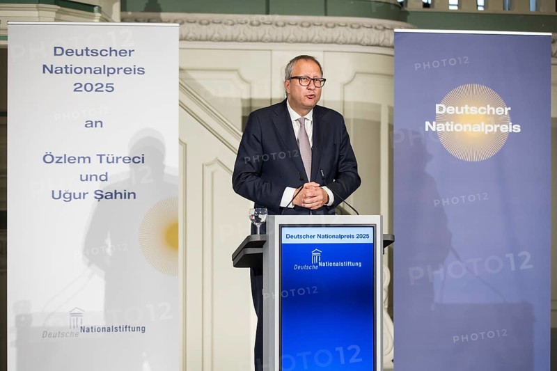 Andreas Voßkuhle (President of the Senate of the German National Foundation) speaks at the award ceremony for the German National Prize 2025 in the Französische Friedrichstadtkirche, Berlin, on 10 June 2025
