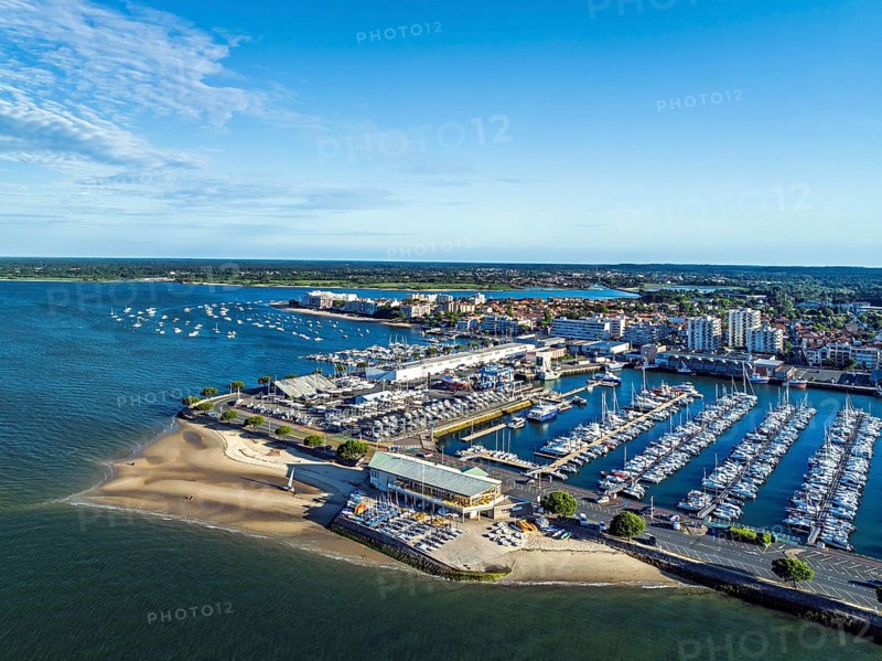 Marina and Beach in Arcachon from a drone, Arcachon, Gironde, France, Europe