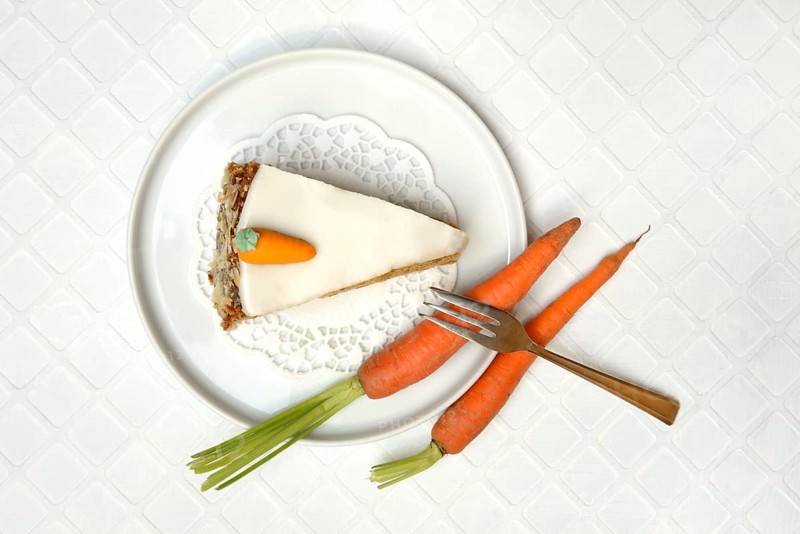 Carrot cake and carrots on a plate, carrot cake, carrot cake