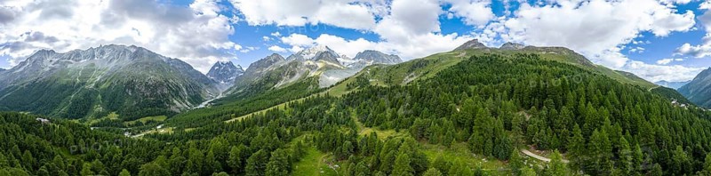 Picturesque mountain landscape, with mountain peaks Mont Collon and Mont Blanc de Cheilon, mountain valley of Arolla, Valais, Western Alps, Switzerland, Europe