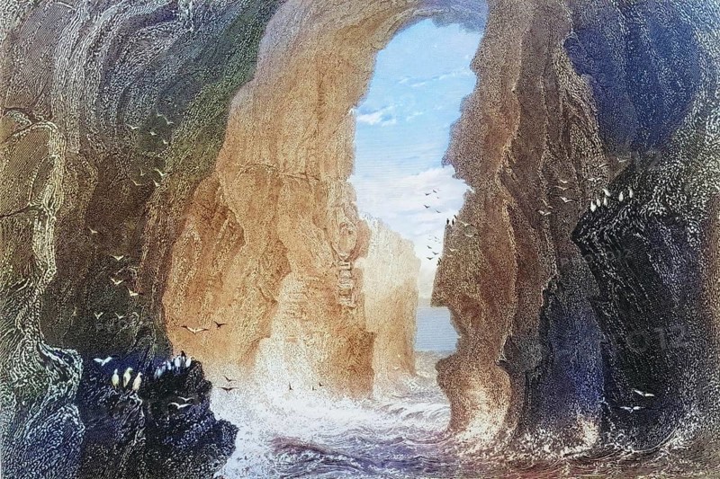 Dunkerry Cave, County Antrim, Ireland, from the Landscape and Antiquities of Ireland, 1841, digital reproduction of a historical model, Europe