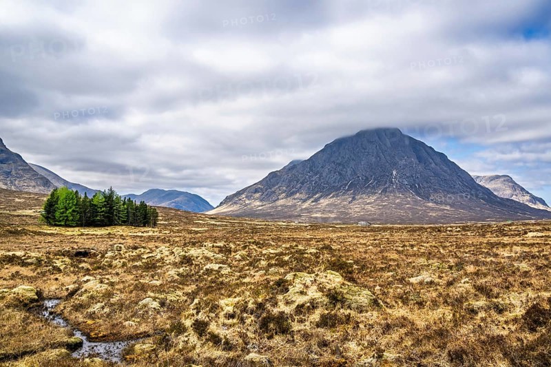 Mountains and Moors over Glen Etive Valley, Glencoe, Highlands, Scotland and Buachaille Etive Mòr, The Buachaille, Glen Etive, Highlands, Scotland, UK