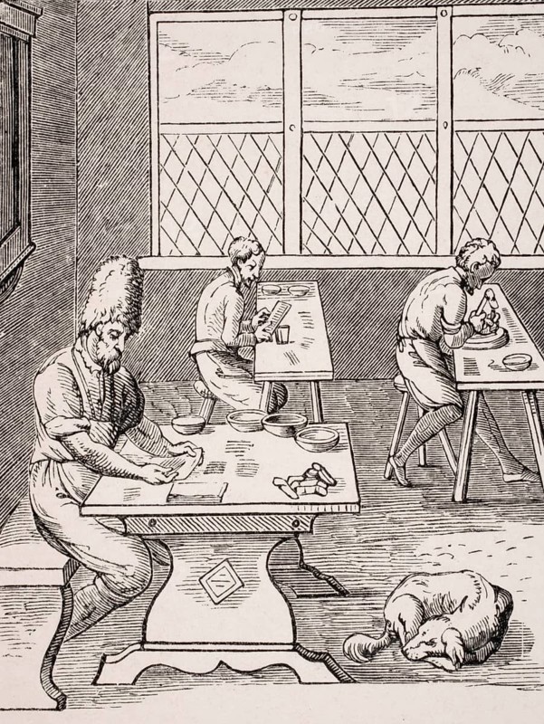 Needle and pin maker. Reproduction of a woodcut from the 16th century by Jost Amman from the 19th century, digital reproduction of a historical model