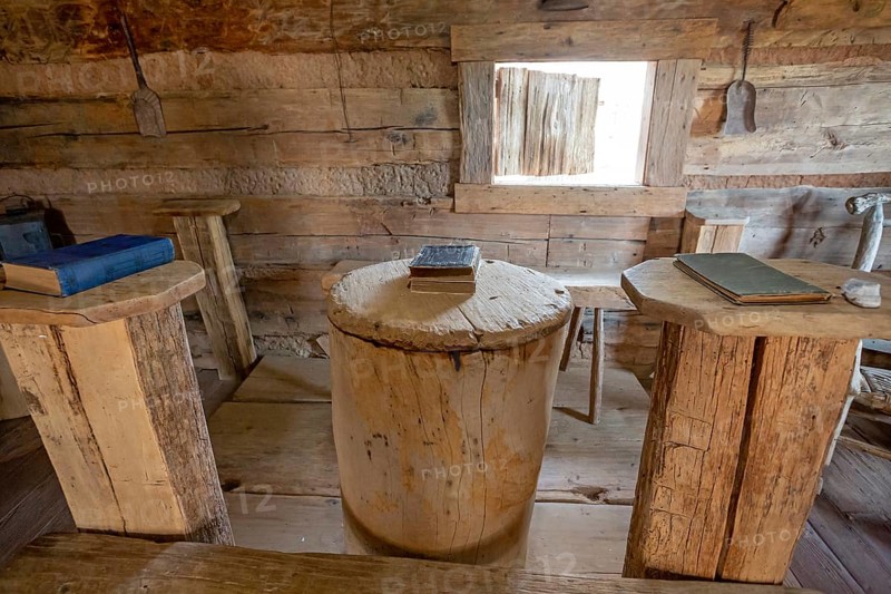 Clinton, Tennessee - Irwin's Chapel, a log church at the Museum of Appalachia, a collection of pioneer buildings and artifacts
