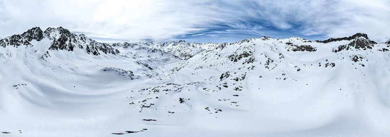 Alpine panorama, aerial view in winter, Albula Alps, Rhaetian Alps, Grisons, Eastern Switzerland, Switzerland, Europe