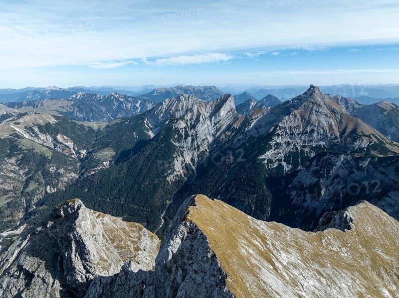 Aerial view, Alpine panorama of the Gamsjoch group, Eng valley, Karvendel, Tyrol, Austria, Europe