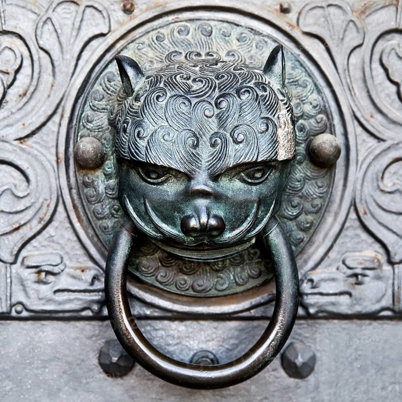 Close-up, door knocker with animal head at the Church of the Redeemer, Bad Homburg vor der Höhe, Germany, Europe