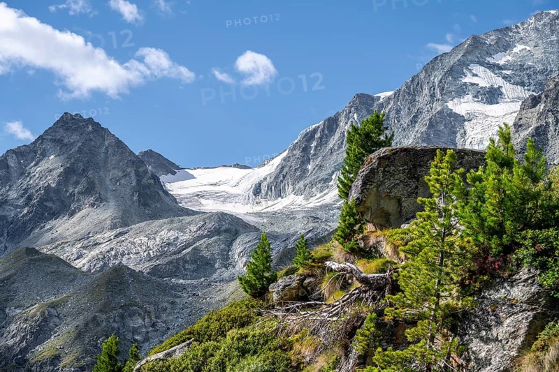 Picturesque mountain landscape with glacier Glacier de Piece, Arolla, Valais, Western Alps, Switzerland, Europe