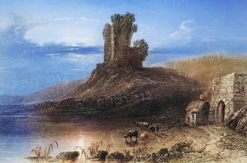 Remains of Kilcolman Castle, County Cork, Ireland, from the Scenery and Antiquities of Ireland, 1841, digital reproduction of a historical model, Europe