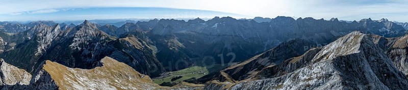 Aerial view, Alpine panorama of the Gamsjoch group, Eng valley, Karvendel, Tyrol, Austria, Europe