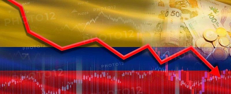 Colombia financial crisis on economic graph. Financial fall of Colombia on economy market