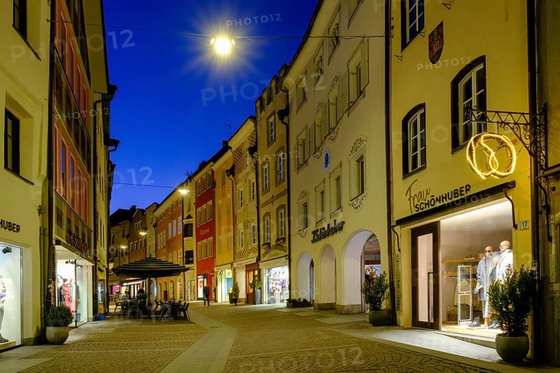 Main road at dusk, Bruneck, Pustertal, South Tyrol, Italy, Europe