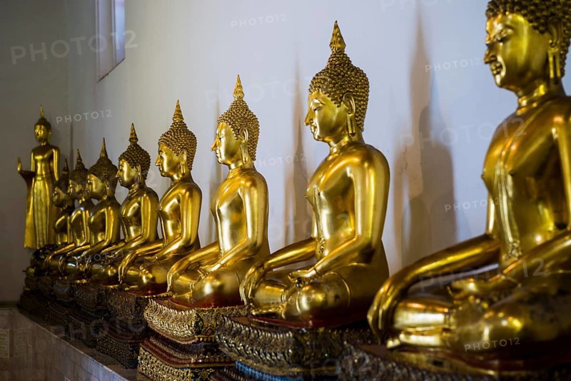 Golden Buddha statues, Wat Pho (Temple of the Reclining Buddha), Bangkok, Thailand, Asia