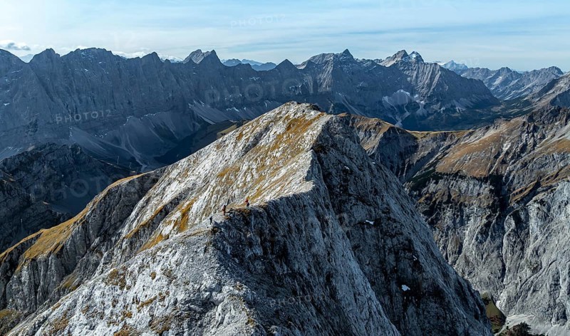 Aerial view, Alpine panorama of the Gamsjoch group, Eng valley, Karvendel, Tyrol, Austria, Europe