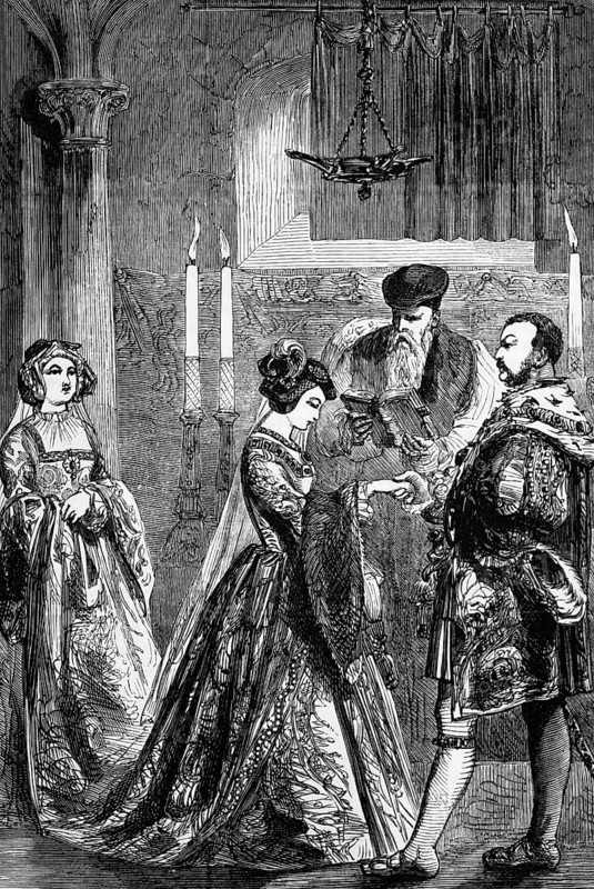 The marriage of Henry VIII and Anne Boleyn on 25 January 1533. On 23 May 1533 Thomas Cranmer declared the marriage between Henry and Catherine null and void, five days later he declared the marriage between Henry and Anne good and valid, England, digital reproduction of a historical original