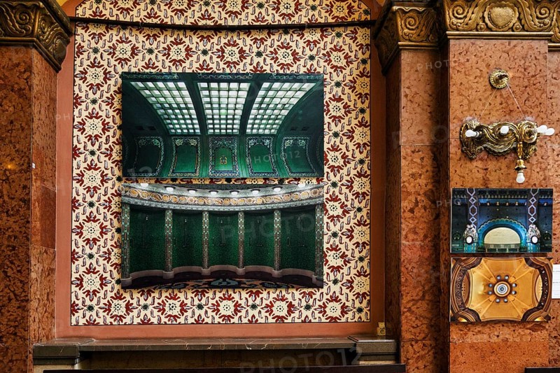 Decorated wall, detail, Hotel and thermal bath, Gellert bath, interior view, Budapest, Hungary, Europe