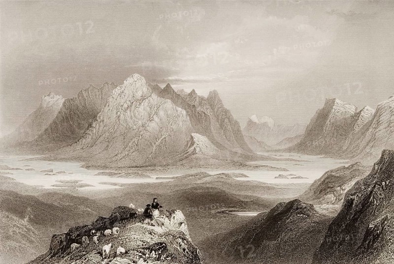 Scene from Cloonacartin Hill, Connemara, Ireland, from the Landscape and Antiquities of Ireland, 1841, digital reproduction of a historical model, Europe