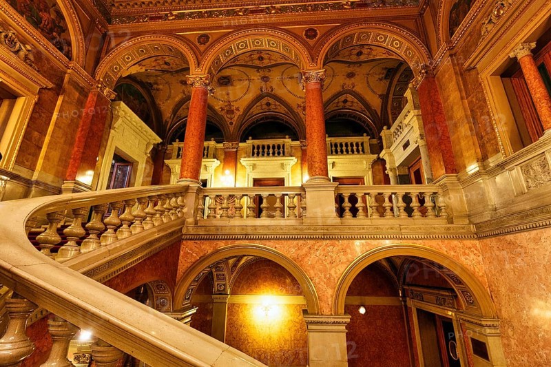 Hungarian State Opera, staircase, view upwards, interior view, Budapest, Hungary, Europe