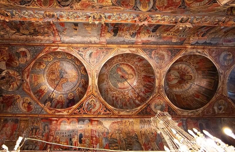 Frescoes on the ceiling of the Greek Orthodox church of Agia Marina, Kissos, Pelion peninsula, Thessaly, Greece, Europe