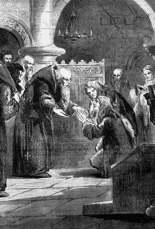James II of England (14 October 1633 to 16 September 1701) spent his last years as a strict penitent in La Trappe, a monastery in Soligny-La-Trappe, Orne, France, digital reproduction of a historical model, Europe