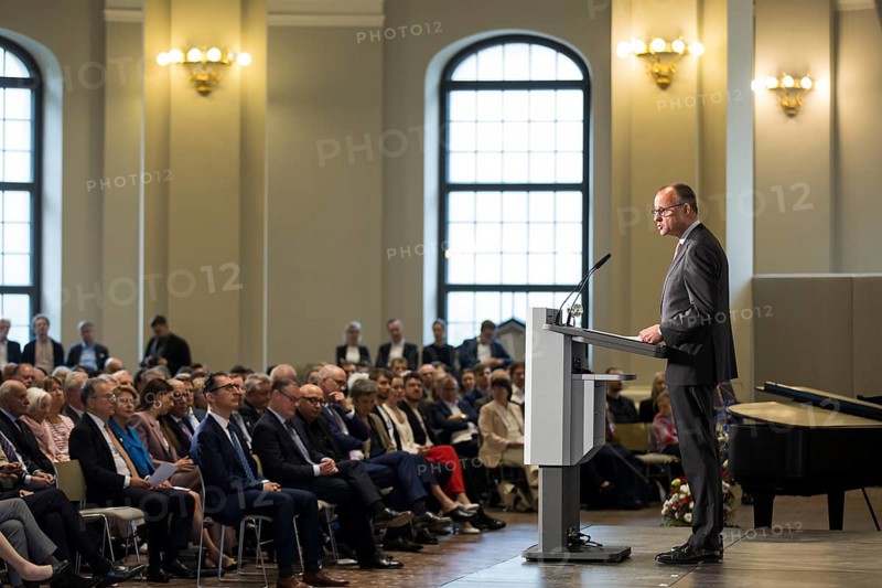 Friedrich Merz (Chancellor of the Federal Republic of Germany) speaks at the presentation of the German National Prize 2025 in the Französische Friedrichstadtkirche, Berlin, on 10 June 2025
