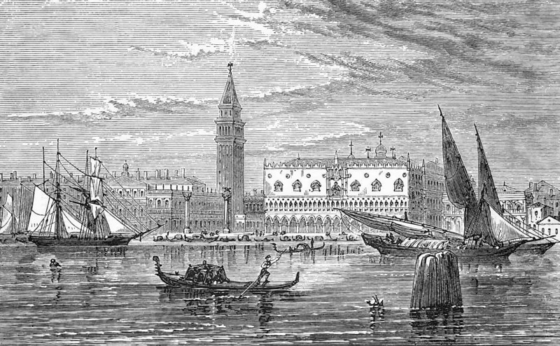 St Mark's Basilica and Doge's Palace, c. 1870, Venice, Italy, digital reproduction of a historical model, Europe