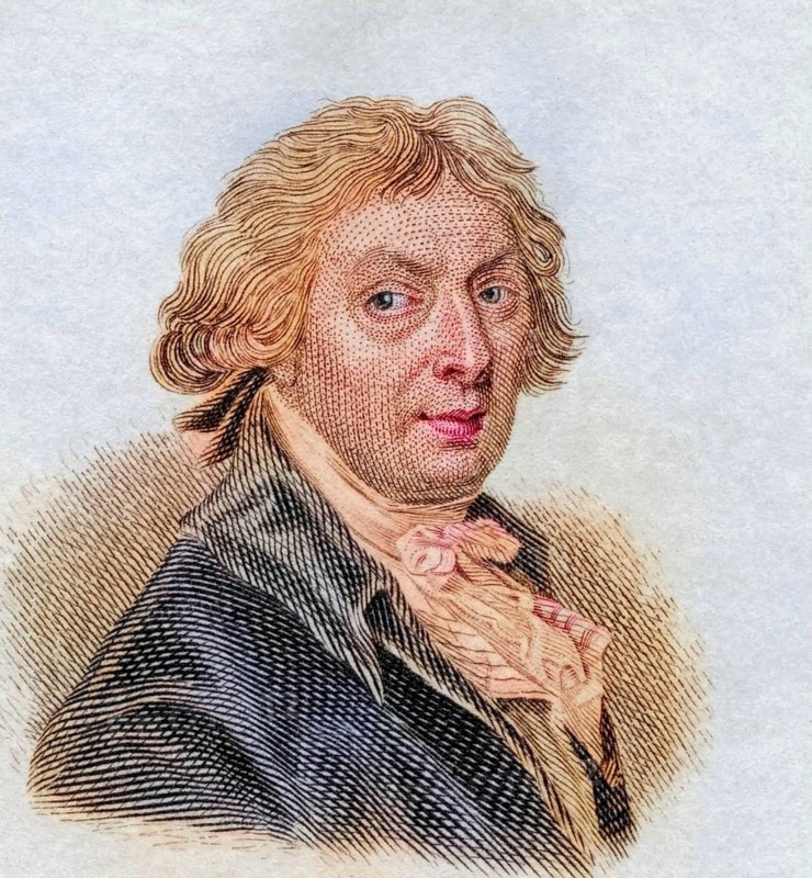 Thomas Gainsborough, RA FRSA, (born 14 May 1727 in Sudbury, Suffolk, died 2 August 1788 in London) was an English painter who devoted himself particularly to portrait and landscape painting, coloured woodcut from Crabbe's Historical Dictionary from 1825, Historical, digital reproduction