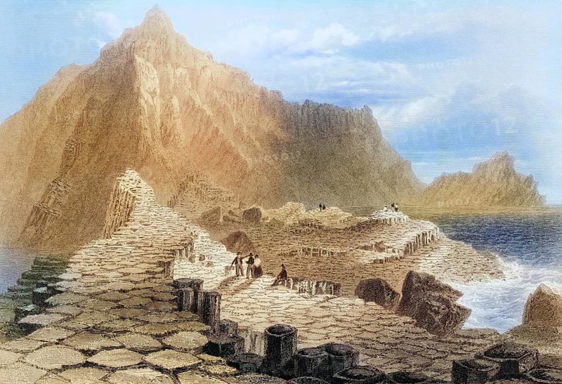 Scene on the Giant's Causeway, County Antrim, Ireland, from The Scenery and Antiquities of Ireland, 1841, digital reproduction of a historical model, Europe