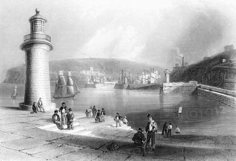Harbour of Whitehaven, Cumbria, England in the 19th century. From the Cyclopaedia of Useful Arts and Manufactures by Charles Tomlinson, digital reproduction of a historical model