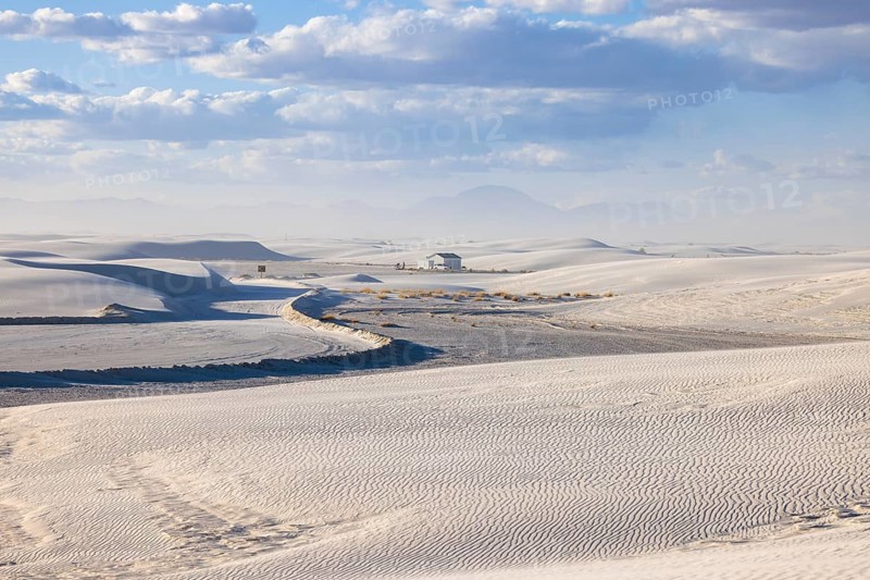 Cleared roads through the white gypsum dunes at White Sands National Park in Alamogordo, New Mexico, USA, North America
