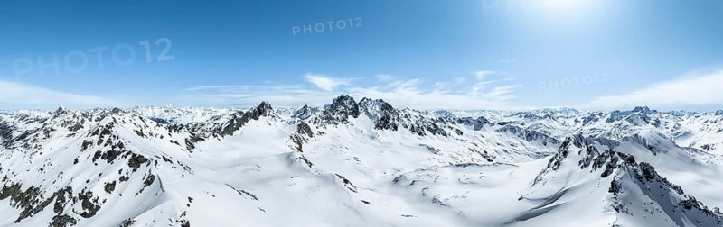 Alpine panorama, aerial view in winter at Piz Grialetsch, Albula Alps, Rhaetian Alps, Grisons, Eastern Switzerland, Switzerland, Europe