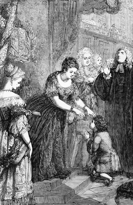 The young Samuel Johnson received the royal warrant from Queen Anne at St James's Palace on 30 March 1712. He had probably contracted scrofula, which was known at the time as the royal malady, England, digital reproduction of a historical model