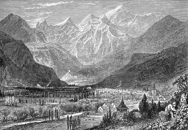 The Pyrenees, near Bagueres De Luchon, Haute-Garonne department, around 1870, south-west France, digital reproduction of a historical model