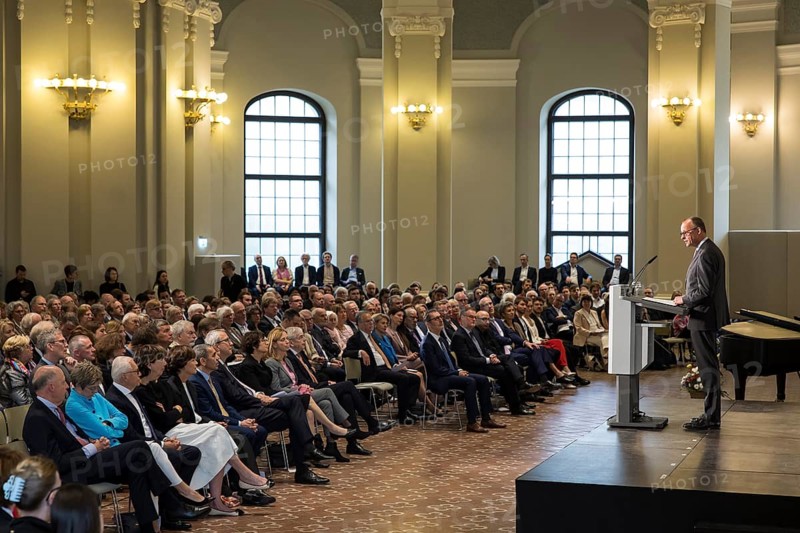 Friedrich Merz (Chancellor of the Federal Republic of Germany) speaks at the presentation of the German National Prize 2025 in Französische Friedrichstadtkirche, Berlin, on 10 June 2025