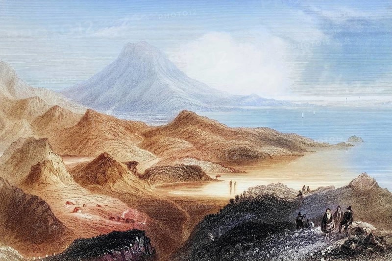 Lough Conn and Mount Nephin, County Mayo, Ireland, from the Landscape and Antiquities of Ireland, 1841, digital reproduction of a historical model, Europe