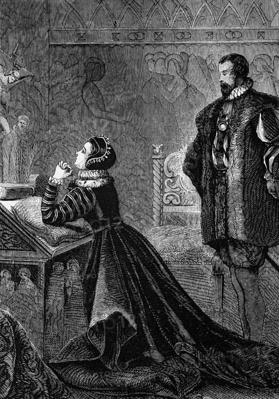 Queen Mary in her private oratory, England, digital reproduction of a historical model
