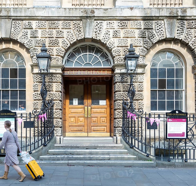 Main entrance doorway of the Guildhall, city of Bath, north east Somerset, England, UK