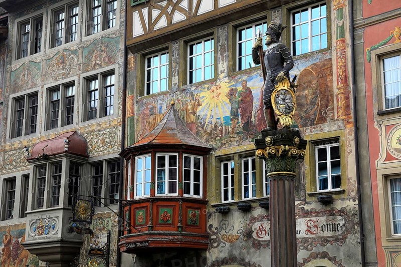 House facade with facade painting in the old town, Stein am Rhein, Canton Schaffhausen, Switzerland, Europe