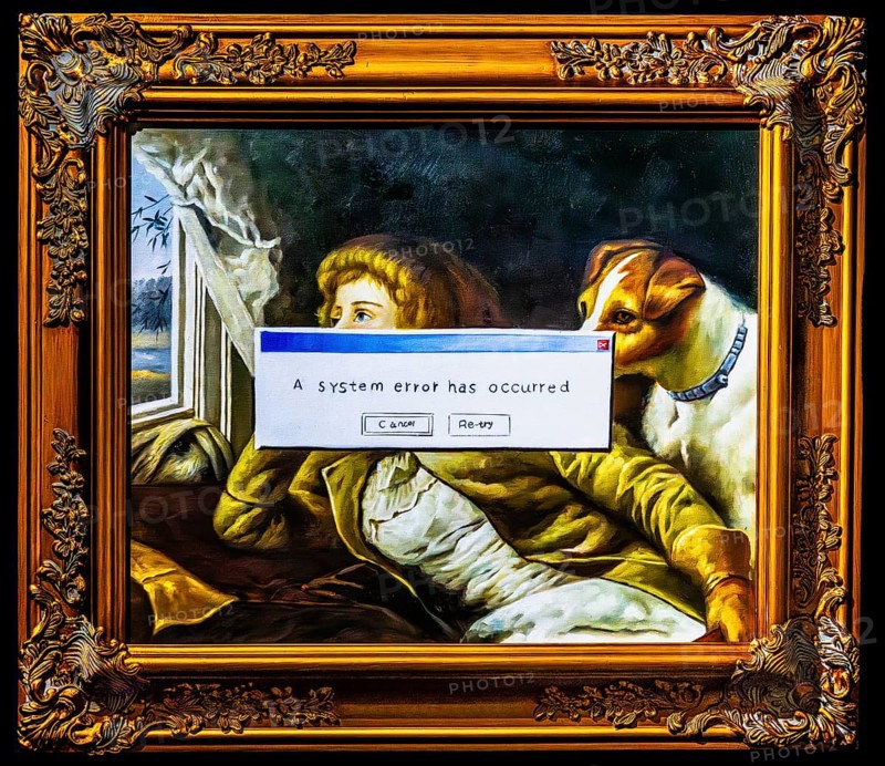 Banksy - System Error, blending classical portraiture with modern technology, exhibition Santa's Ghetto, 2004, London, UK, exhibition The World of Banksy