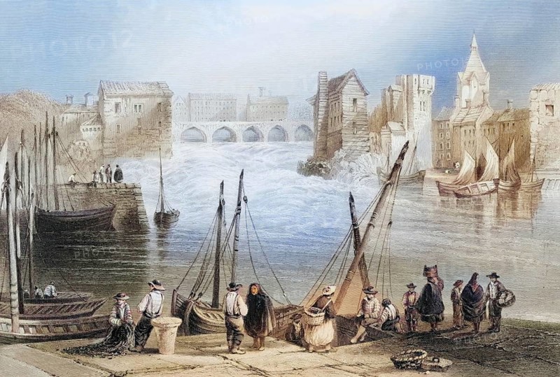 Galway from Claddagh, Ireland, from the Landscape and Antiquities of Ireland, 1841, digital reproduction of a historical model, Europe