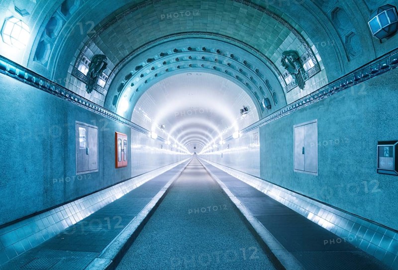 The old Elbtunnel from inside. The tunnel connects Landungsbrücken and Steinwerder