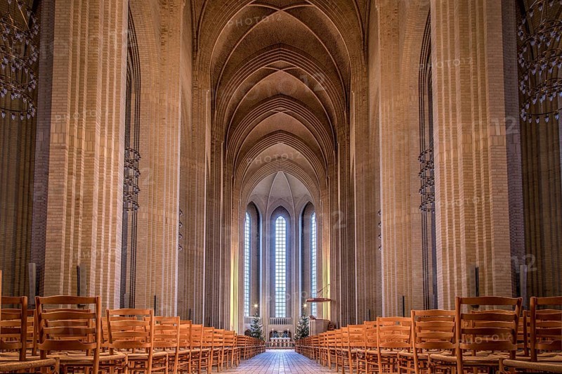 Copenhagen, Denmark, January 03, 2017: Interior photography of the impressive hall of Grundtvigs Church, Europe