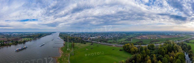 Panoramic view on riverboats on the Rhine. Aerial photography by drone