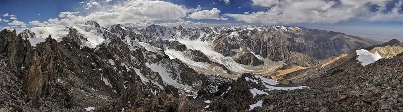 Scenic panorama of Ala Archa national park in Tian Shan mountain range in Kyrgyzstan