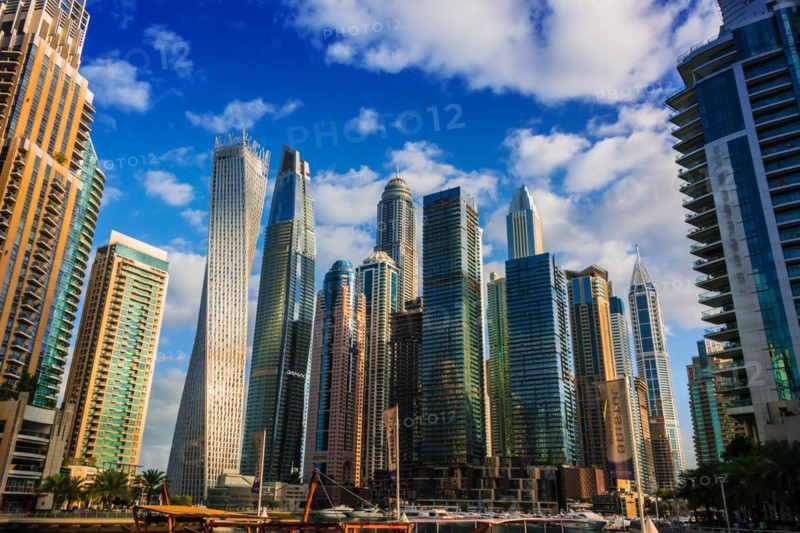 DUBAI, UNITED ARAB EMIRATES - FEB 5, 2019: Modern residential architecture of Dubai Marina, United Arab Emirates, Asia
