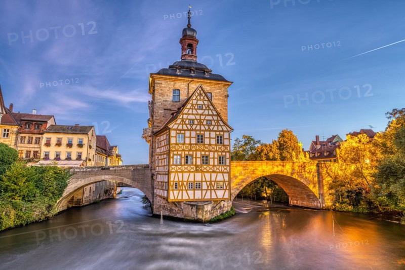 The Old Town Hall in the beautiful city of Bamberg in Bavaria, Germany, at sunrise, Europe