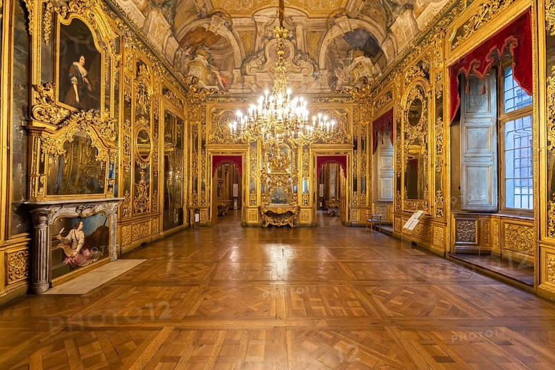 Turin, Italy - Circa January 2022: baroque old room interior in Carignano Palace