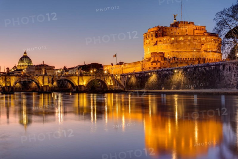 Castel Sant'Angelo and St Peter's Basilica in Rome at dusk