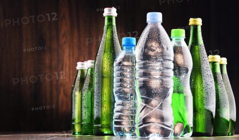 Composition with different sorts of bottles containing mineral water